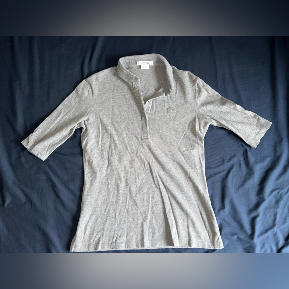 Lacoste Womens quarter sleeve grey polo size 40